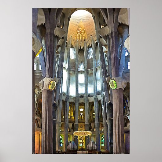 Sagrada Familia. Binnenshuis. Uitzicht 6. Poster (Voorkant)