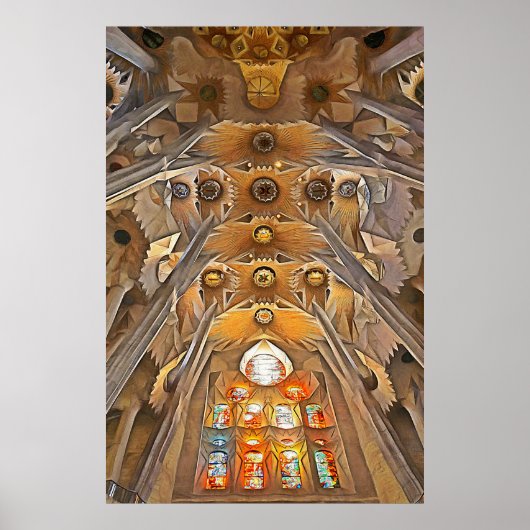 Sagrada Familia. Binnenshuis. Uitzicht 7. Poster (Voorkant)