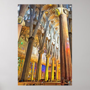 Sagrada Familia. Binnenshuis. Uitzicht 9. Poster