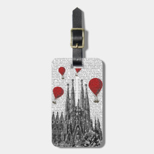 Sagrada Familia en Red Hot Air-ballonnen Bagagelabel