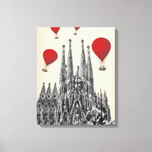 Sagrada Familia en Red Hot Air-ballonnen Canvas Afdruk