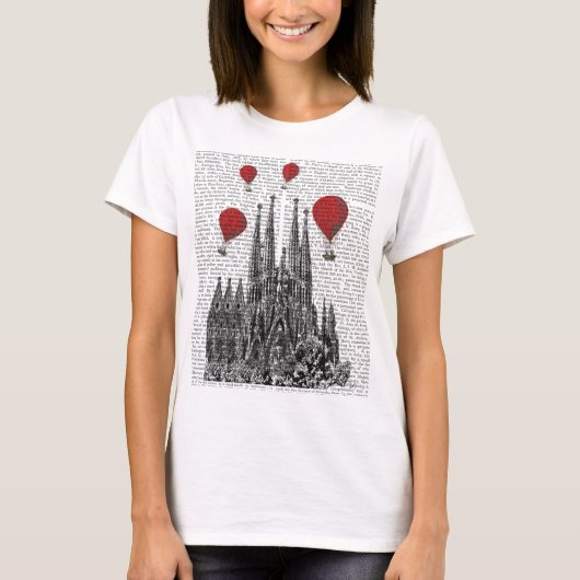Sagrada Familia en Red Hot Air-ballonnen T-shirt (Voorkant)