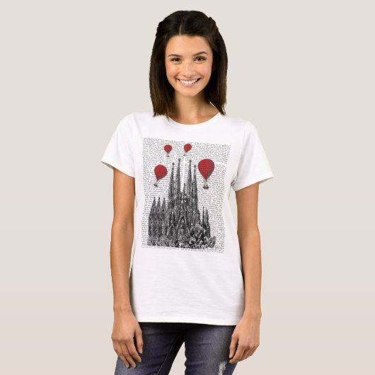 Sagrada Familia en Red Hot Air-ballonnen T-shirt (Voorkant volledig)