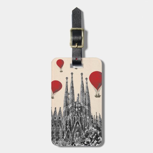 Sagrada Familia en Red Hot Air Balloons 2 Bagagelabel (Voorkant verticaal)