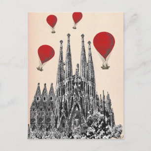 Sagrada Familia en Red Hot Air Balloons 2 Briefkaart