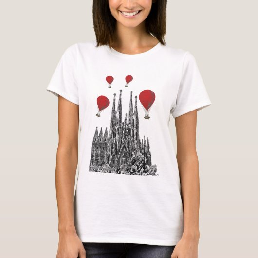 Sagrada Familia en Red Hot Air Balloons 2 T-shirt (Voorkant)