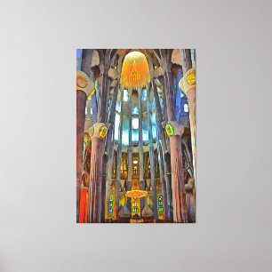 Sagrada Familia. Uitzicht binnen bij zonsondergang Canvas Afdruk