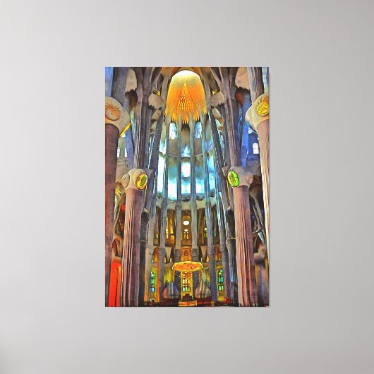 Sagrada Familia. Uitzicht binnen bij zonsondergang Canvas Afdruk (Voorkant)