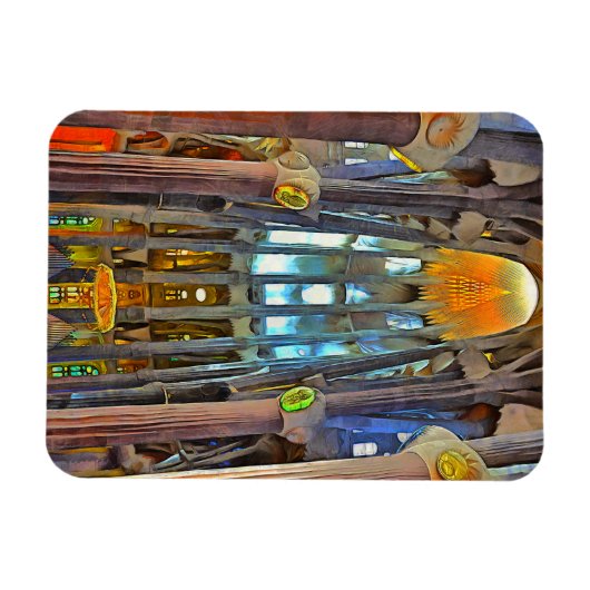 Sagrada Familia. Uitzicht binnen bij zonsondergang Magneet (Horizontaal)