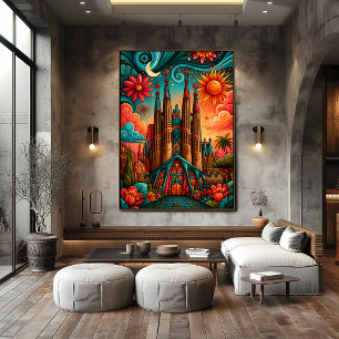 Sagrada Familia Zon- en MaanDroomlandschap Poster