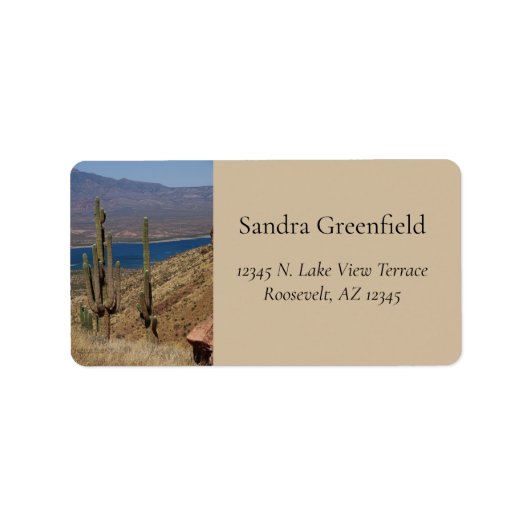 Saguaro Cacti Blue Lake Desert Mountains Arizona L Etiket (Voorkant)