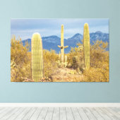 Saguaro Cacti in Desert Landscape Canvas Afdruk (Insitu (Houten vloer))