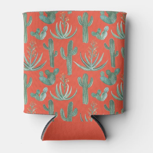 Saguaro Cactus Aloe Succulent Waterverf Red Blikjeskoeler (Voorkant)