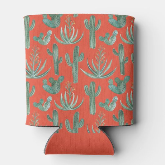 Saguaro Cactus Aloe Succulent Waterverf Red Blikjeskoeler (Achterkant)
