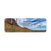 Saguaro Cactus Arizona Blue Sky Dramatic Clouds Etiket (Voorkant)