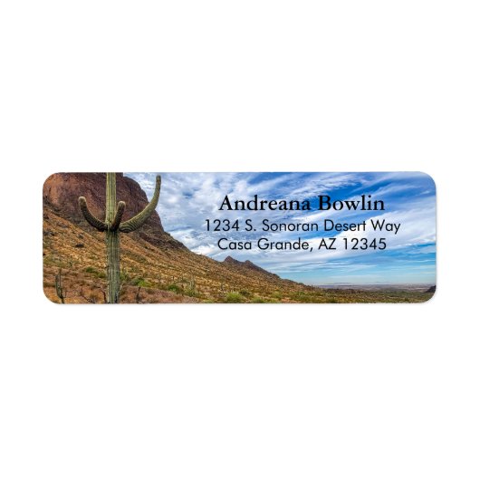 Saguaro Cactus Arizona Blue Sky Dramatic Clouds Etiket (Voorkant)