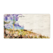 Saguaro Cactus Arizona Paarse Waterverf Etiket (Voorkant)