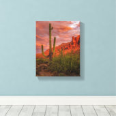 Saguaro Cactus Arizona Sunset Terracotta Red 11x14 Canvas Afdruk (Insitu (Houten vloer))