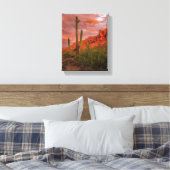 Saguaro Cactus Arizona Sunset Terracotta Red 11x14 Canvas Afdruk (Insitu (Slaapkamer))
