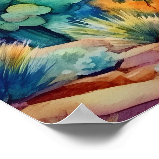 Saguaro Cactus Arizona Waterverf Landschap Poster (Hoek)