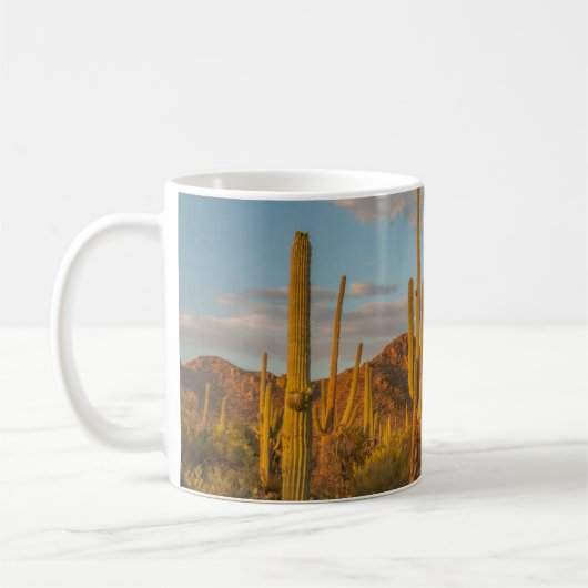 Saguaro cactus bij zonsondergang, Arizona Koffiemok (Links)
