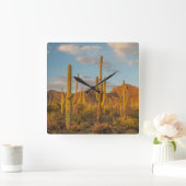 Saguaro cactus bij zonsondergang, Arizona Vierkante Klok (Huis)
