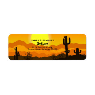 Saguaro Cactus bij zonsondergang terugkeeradres Etiket