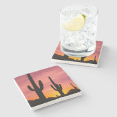 Saguaro cactus bij zonsopgang, Arizona Stenen Onderzetter (Zijkant)