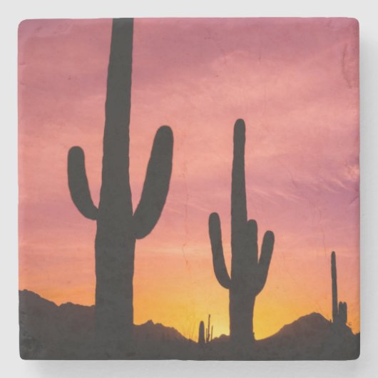Saguaro cactus bij zonsopgang, Arizona Stenen Onderzetter (Voorkant)