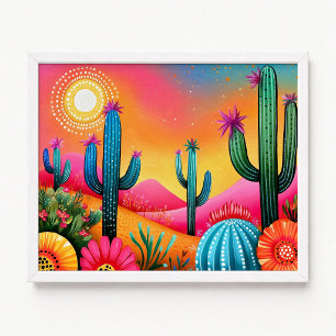 Saguaro Cactus Bloemen Roze Oranje Schilderij Poster