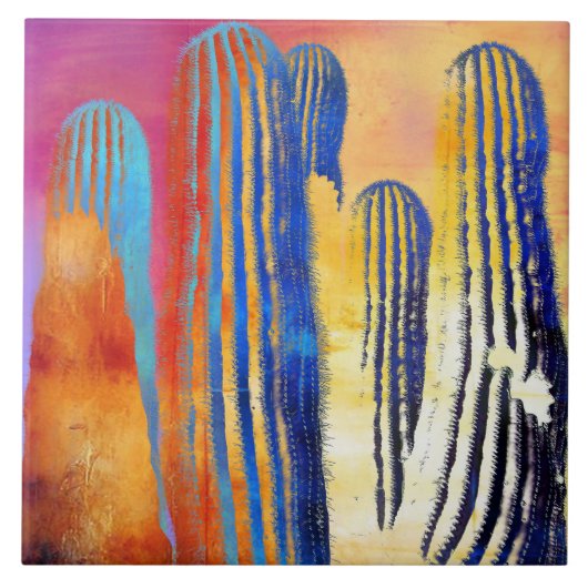 Saguaro Cactus Colorful Southwestern Desert Tegeltje (Voorkant)