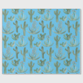 Saguaro Cactus Desert Aloe Planten blauw Cadeaupapier (Vlak)