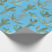 Saguaro Cactus Desert Aloe Planten blauw Cadeaupapier (Hoek)