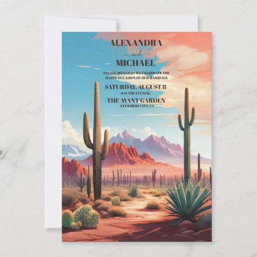 Saguaro Cactus Desert Landschap Bruiloft Kaart (Voorkant)