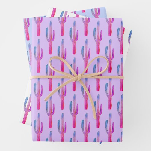 Saguaro Cactus Desert Planten Paarse Blauw Schatti Inpakpapier Vel (In situ)