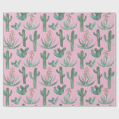 Saguaro Cactus en Desert Aloe Planten op PINK Cadeaupapier (Vlak)