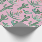 Saguaro Cactus en Desert Aloe Planten op PINK Cadeaupapier (Hoek)