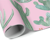 Saguaro Cactus en Desert Aloe Planten op PINK Cadeaupapier (Rol Hoek)