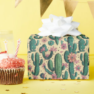 Saguaro Cactus Floral Seamless Pattern Cadeaupapier