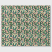 Saguaro Cactus Floral Seamless Pattern Cadeaupapier (Vlak)