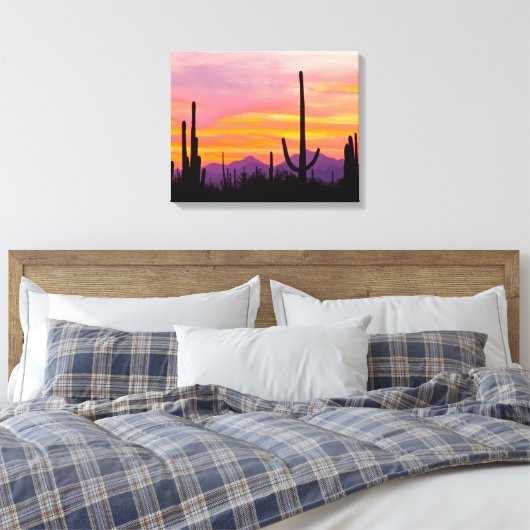 Saguaro Cactus Forest op Sunset Canvas Afdruk (Insitu (Slaapkamer))
