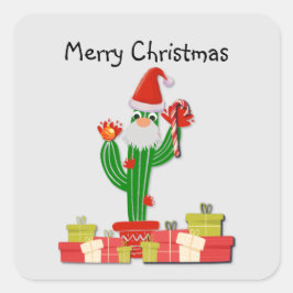 Saguaro Cactus gekleed als Kerstman, Vrolijk Kerst Vierkante Sticker