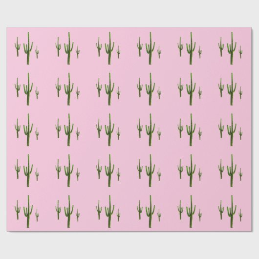 Saguaro Cactus Green Pattern Roze Cadeaupapier (Vlak)