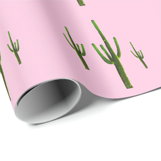 Saguaro Cactus Green Pattern Roze Cadeaupapier (Rol Hoek)