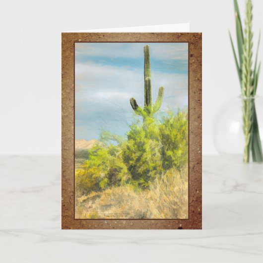 Saguaro Cactus Green Trees Digital Waterverf Kaart (Voorkant)