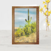 Saguaro Cactus Green Trees Digital Waterverf Kaart (Gele Bloem)