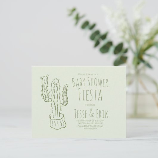 Saguaro Cactus Hand Drawn Green Baby shower Briefkaart (Staand voorkant)