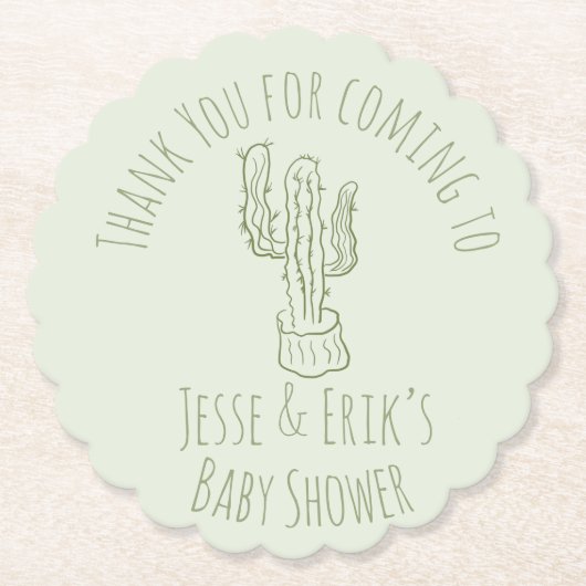 Saguaro Cactus Hand Drawn Green Baby shower Kartonnen Onderzetters (Voorkant)