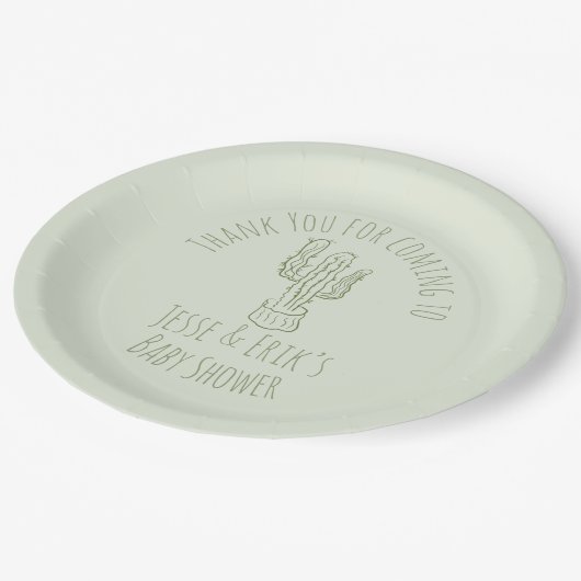 Saguaro Cactus Hand Drawn Green Baby shower Papieren Bordje (Gekanteld)