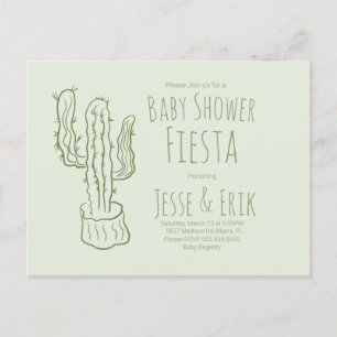 Saguaro Cactus Hand Getekende Groene Baby Shower   Briefkaart